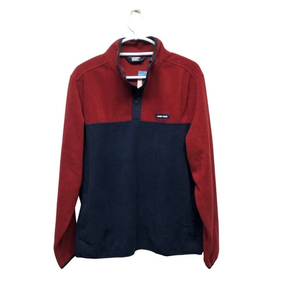 Lands End Red Navy Fleece Snap Pullover Sweatshirt Mens Size Large Jacket NEW - Picture 1 of 8